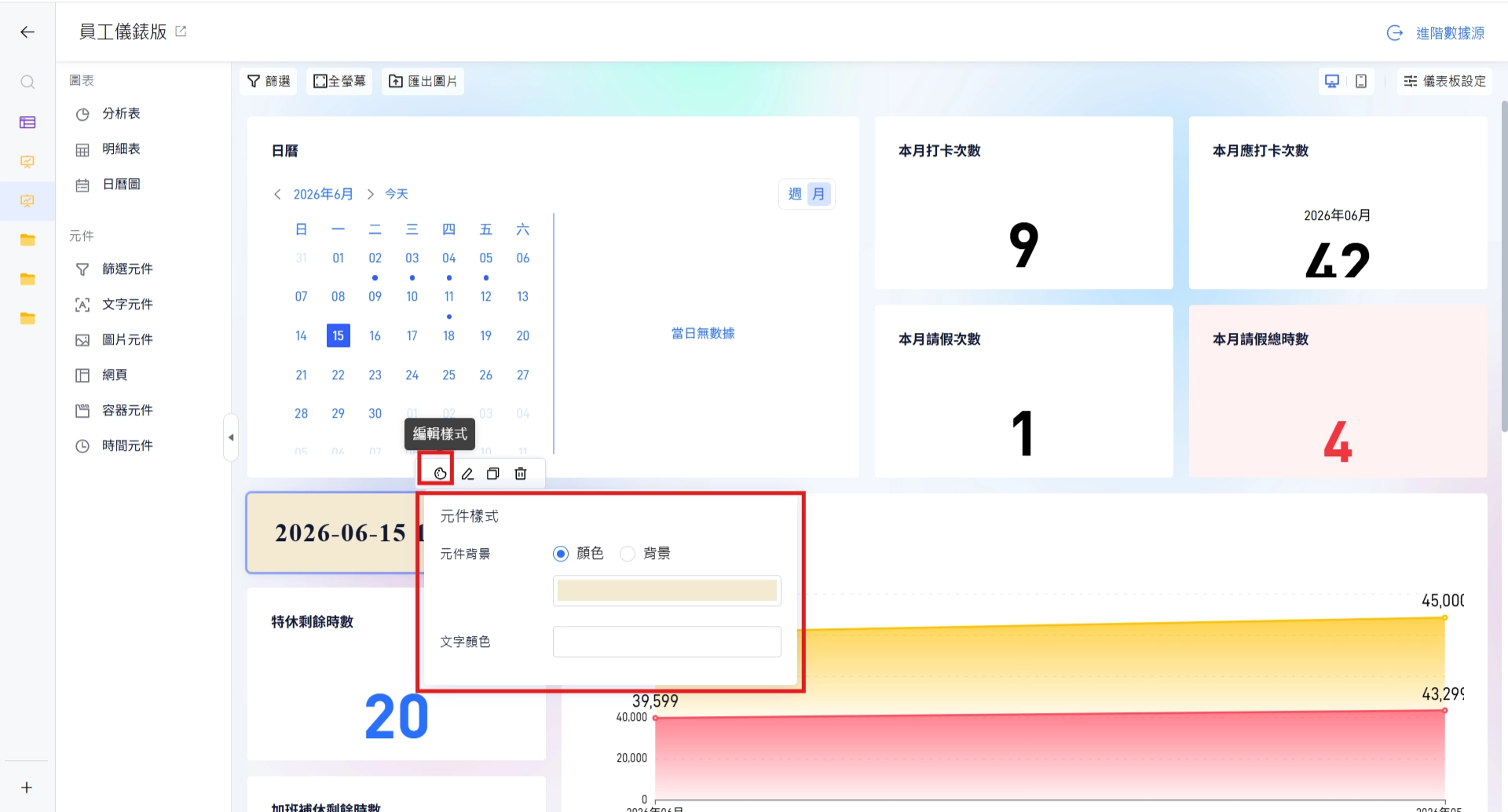 編輯時間元件樣式